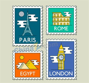 创意世界旅行邮票矢量素材